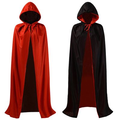 OurLore Black and Red Reversible Halloween Christmas Cloak Masquerade Party Cape Costume (35 inch, With Hood)