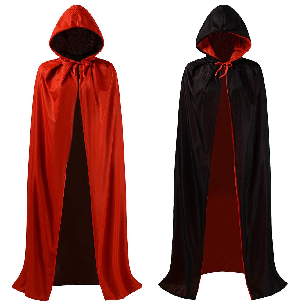 OurLore Black and Red Reversible Halloween Christmas Cloak Masquerade Party Cape Costume (35 inch, With Hood)
