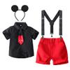 IDOPIP Gentleman Birthday Cake Smash Outfits for Kids Baby Boys Button-down Necktie Shirt + Suspenders Shorts + Mouse Ears Headband Christmas dress Photo Prop Black 4PCS 6-7 Years view 1