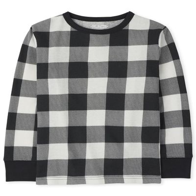 The Children's Place, Long Sleeve Buffalo Plaid Thermal Top,Black,L (10/12)