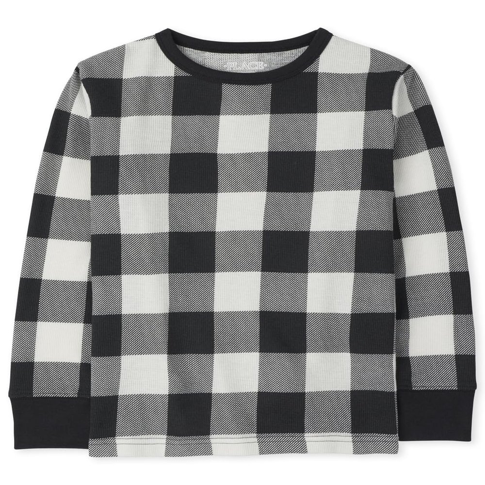 The Children's Place, Long Sleeve Buffalo Plaid Thermal Top,Black,L (10/12)