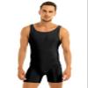 Loloda Men's Scoop Neck Spandex Leotard Short Tank Bodysuit Workout Biketard Unitards Swimsuit Black X-Large view 2