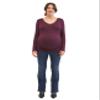 Motherhood Maternity Women's Long Sleeve Side Ruched V-Neck Pregnancy Tee Shirt, Burgundy, X-Large