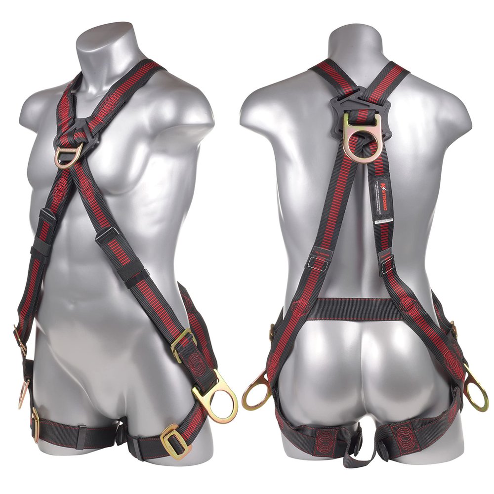 KStrong UFH10251P Kapture Elite Climbing 5-Point Full Body Safety Harness Fall Protection with 4 D-Rings and Mating Buckle Legs, ANSI Compliant, S-M, Red/Black