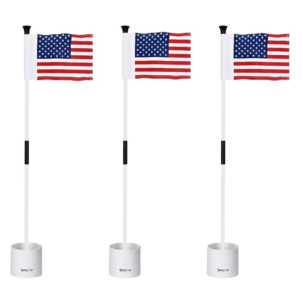KINGTOP Golf Flagstick Mini, Putting Green Flag for Yard, 3 Feet Flagpole 2-Section Design, Golf Pin Flags Hole Cup Set, 4" Putting Cup, 3-Pack