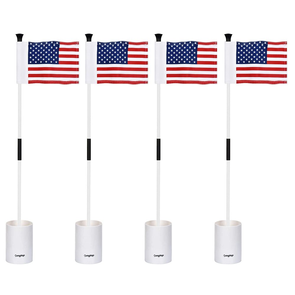 KINGTOP Golf Flagstick Mini, Putting Green Flag for Yard, 3 Feet Flagpole 2-Section Design, Golf Pin Flags Hole Cup Set, 6" Putting Cup, 4-Pack