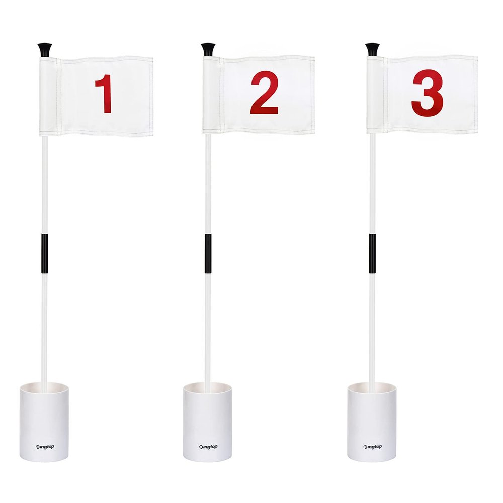KINGTOP Golf Flagstick Mini, Putting Green Flag for Yard, 3 Feet Flagpole 2-Section Design, Golf Pin Flags Hole Cup Set, 6" Putting Cup, Numbered# 1-3