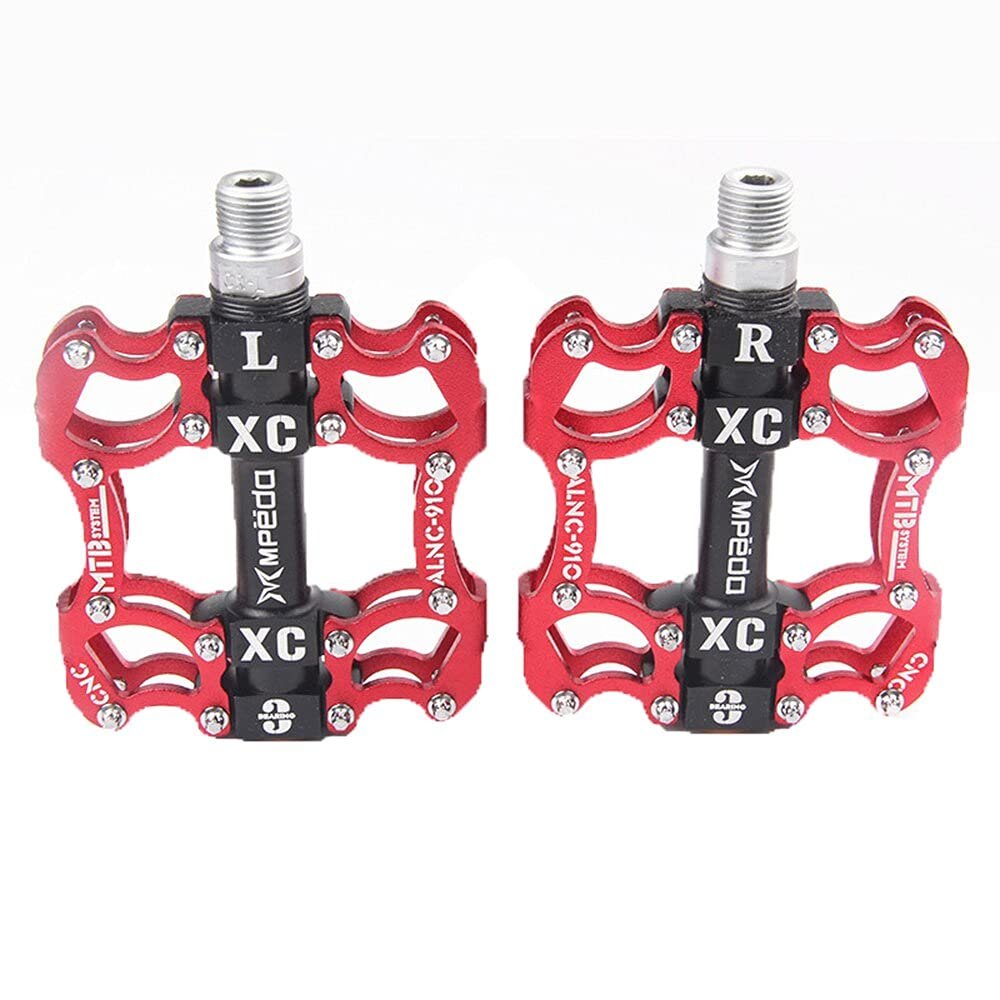 CATAZER Bike Pedals Bicycle Platform Flat Pedals Cycling 3 Bearings Aluminum Alloy Pedal for Road Mountain BMX MTB 9/16 (Red)
