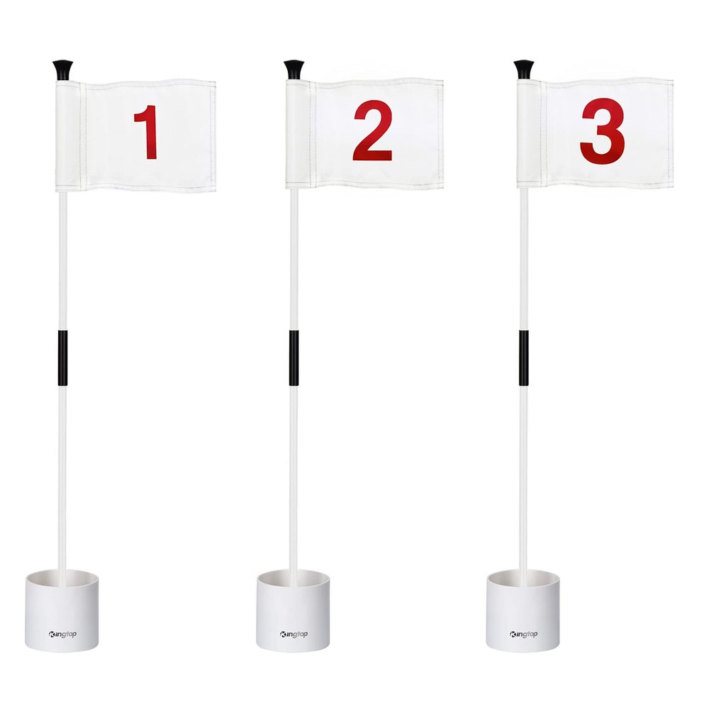 KINGTOP Golf Flagstick Mini, Putting Green Flag for Yard, 3 Feet Flagpole 2-Section Design, Golf Pin Flags Hole Cup Set, 4" Putting Cup, Numbered# 1-3