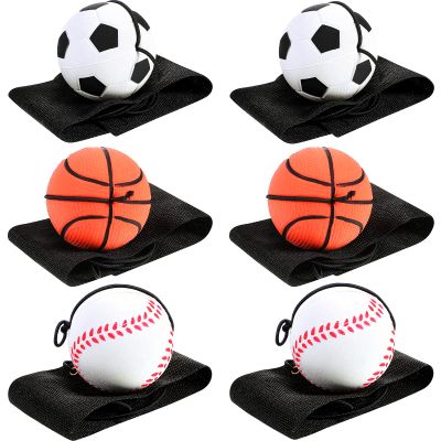 Skylety 6 Pcs Wrist Return Ball on a String 1.85 Inch Rebound Sport Balls with Elastic Strap Soccer Basketball Baseball Practice Party Favors Wrist Exercise and Fun Play for Kids Adults