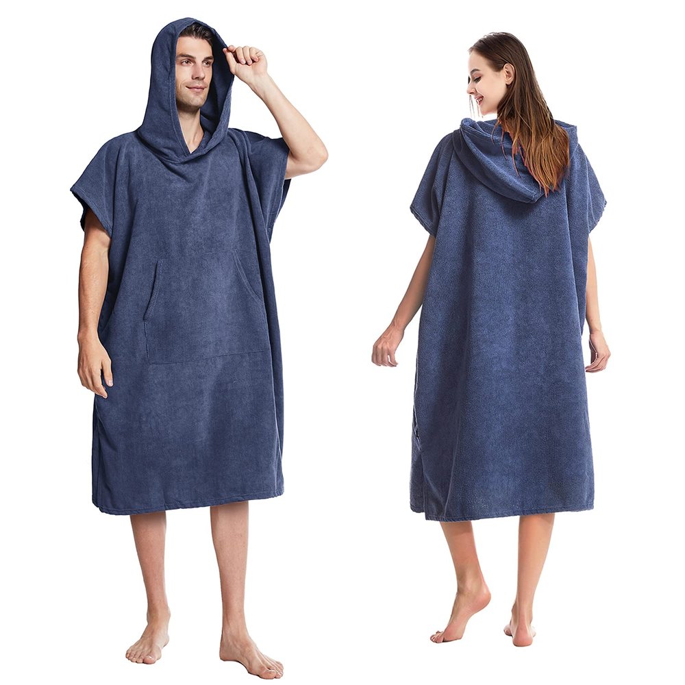 MUTAO Surf Swimming Poncho Changing Robe,Quick Dry Microfiber Changing Towel with Pocket and Hood for Outdoor Indoor (Navy)