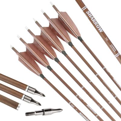 AMEYXGS Archery Carbon Arrows 31inch Practice Hunting Arrows Spine 340-600 with 4 Turkey Feathers for Recurve Bow Compound Bow (Spine 500/OD 7.1mm, 12pcs)