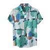 Vintage Shirts for Men Striped Short Sleeve Hawaiian Shirt Summer Button Down T Shirt Relaxed-Fit Casual Beach Tops J Green view 1