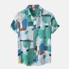 Vintage Shirts for Men Striped Short Sleeve Hawaiian Shirt Summer Button Down T Shirt Relaxed-Fit Casual Beach Tops J Green view 2