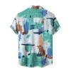 Vintage Shirts for Men Striped Short Sleeve Hawaiian Shirt Summer Button Down T Shirt Relaxed-Fit Casual Beach Tops J Green view 3