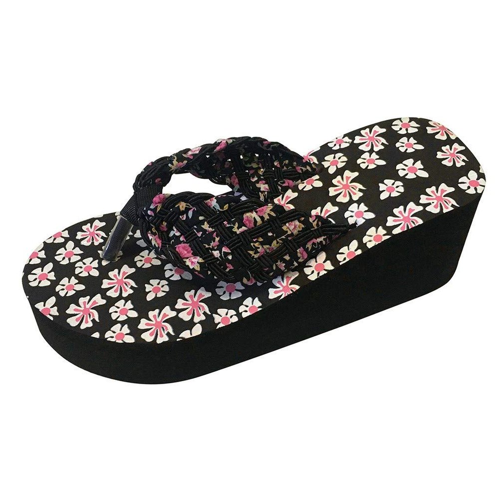 Floral Flip Flops for Women Ladies Wedges Sandals Fashion Slippers Beach Girls Platform Heighten Shoes