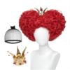 LABEAUT Red Heart of Queen Cosplay Wig with Crown Women Girls Short Curly Wig Heat Resistant Synthetic Hair for Halloween Christmas Party with Cap view 1