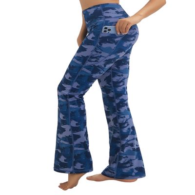 BUBBLELIME 29"/31"/33"/35"/37" Women High Waist Bootlegs Yoga Pants Tummy Control Bootcut Workout Flared Out Pockets - Compression Feel Side Pockets_Navy BRUSHCAMO X-Large 31" Inseam