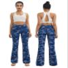 BUBBLELIME 29"/31"/33"/35"/37" Women High Waist Bootlegs Yoga Pants Tummy Control Bootcut Workout Flared Out Pockets - Compression Feel Side Pockets_Navy BRUSHCAMO X-Large 31" Inseam view 2