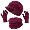 3-Pieces Winter Hat Gloves Scarf Set, Knit Warm Beanie Hat Neck Warmer Touch Screen Mittens for Women, Wine red view 1