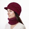 3-Pieces Winter Hat Gloves Scarf Set, Knit Warm Beanie Hat Neck Warmer Touch Screen Mittens for Women, Wine red view 2