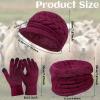 3-Pieces Winter Hat Gloves Scarf Set, Knit Warm Beanie Hat Neck Warmer Touch Screen Mittens for Women, Wine red view 3