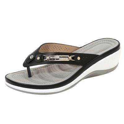 Women's Metal Crystal Wedges Flip Flops Non-slip Platform Slipper Casual Sandals Ladies Comfortable Breathable Shoes