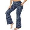 BUBBLELIME 29"/31"/33"/35" 4 Styles Women's Tummy Control Bootcut Yoga Pants - Side Pockets_Navy_Leopard M-31 Inseam view 1