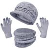 3-Pieces Winter Hat Gloves Scarf Set, Knit Warm Beanie Hat Neck Warmer Touch Screen Mittens for Women, Grey view 1