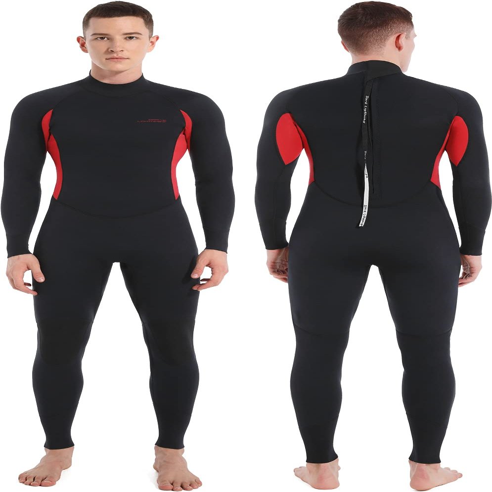 Dark Lightning Full Body Wetsuit Men and Women, 3/2mm Wet Suit Womens Mens Diving Surfing Snorkeling Kayaking Water Sports (Men - Red-3/2mm, XXX-Large)