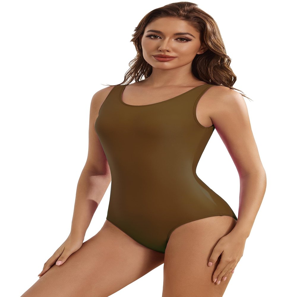 Aoylisey Women's Tank Ballet Dance Leotard One Piece Suit Gymnastics Sleeveless Bodysuit (Brown, Large)
