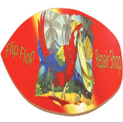 Classic Signs Flip Flop Repair Shop Parrot 4' (foot) Surfboard -Indoor use only, Red,Blue,Yellow