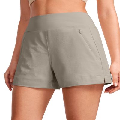 CRZ YOGA Women's Lightweight Mid Rise Hiking Shorts 4'' - Stretch for Athletic Summer Travel Outdoor Golf with Zip Pockets Cliff Ash X-Small