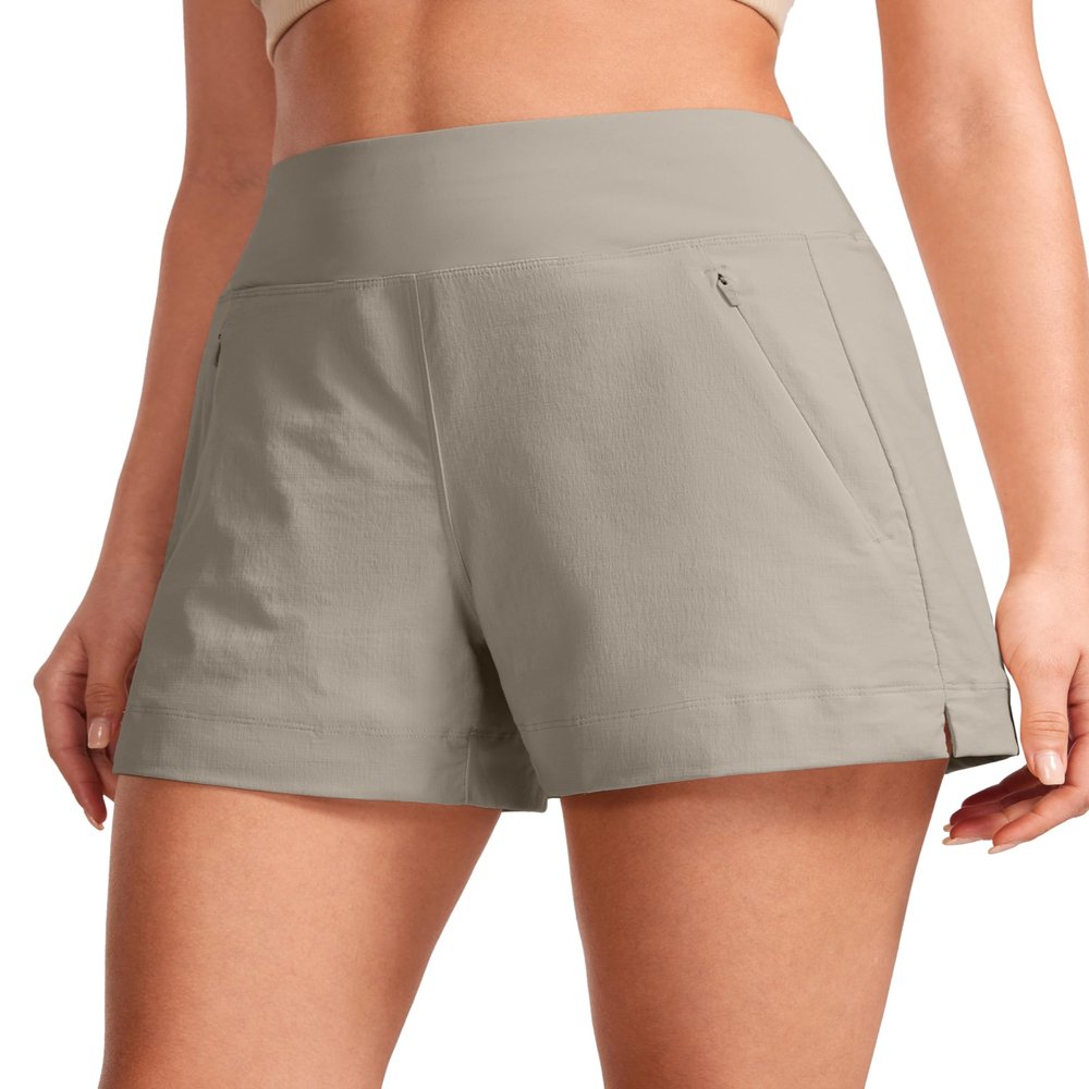 CRZ YOGA Women's Lightweight Mid Rise Hiking Shorts 4'' - Stretch for Athletic Summer Travel Outdoor Golf with Zip Pockets Cliff Ash X-Small