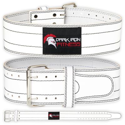 Dark Iron LG Fitness Weight Lifting Belt for Powerlifting Deadlift Training, Premium White Leather for Core Support Gym Strength Workout
