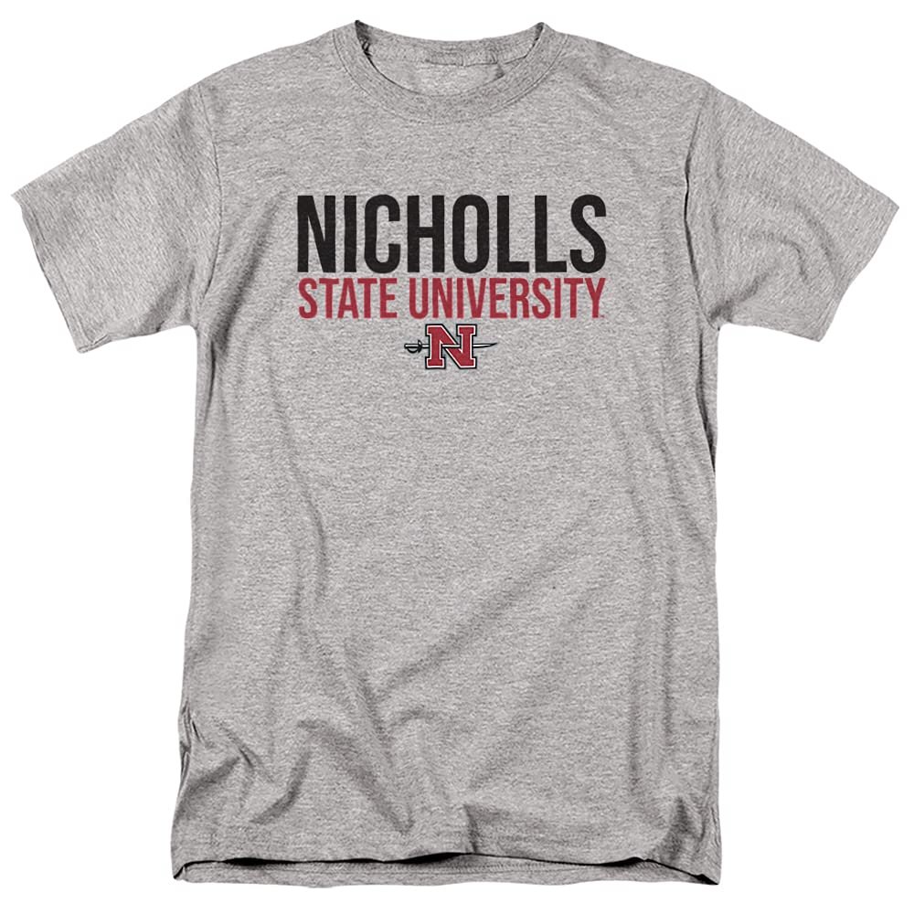 Nicholls State University Official Stacked Unisex Adult T-Shirt, Athletic Heather, 4X-Large