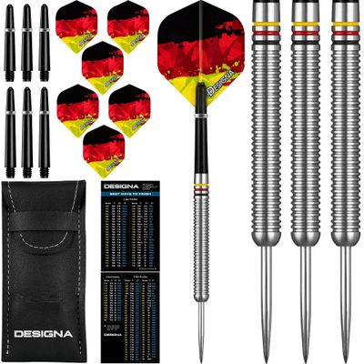 Dartfellas 24g 90% Tungsten Germany German Flag Patriot X Steel Tip Dart Set, Flights & Shafts Included (2 Sets Each), w/Travel Case, 24 Grams