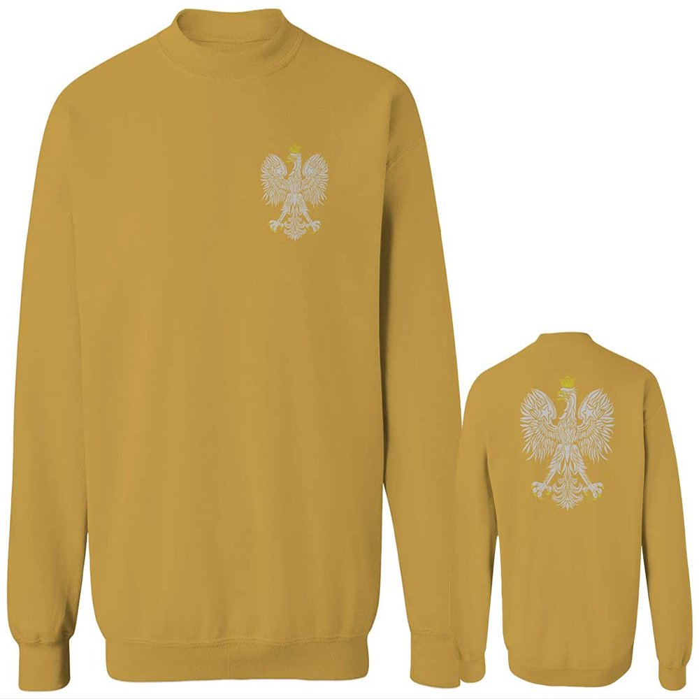 0083. Poland Pride Vintage Style Retro Polish Eagle Flag Polska Soccer Men's Crewneck Sweatshirt (Gold X-Large)