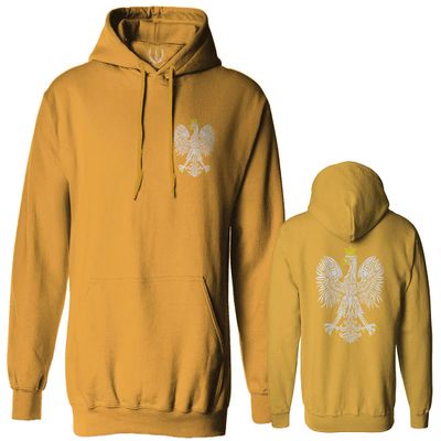 0083. Poland Pride Vintage Style Retro Polish Eagle Flag Polska Soccer Sweatshirt Pullover Hoodie (Gold, Large)