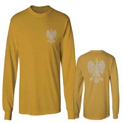 0083. Poland Pride Vintage Style Retro Polish Eagle Flag Polska Soccer Men's Long Sleeve t Shirt (Gold Medium)