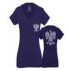 0083. Poland Pride Vintage Style Retro Polish Eagle Flag Polska Soccer for Women V Neck Fitted T Shirt (Navy Blue, X Small) view 1