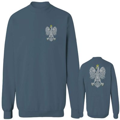 0083. Poland Pride Vintage Style Retro Polish Eagle Flag Polska Soccer Men's Crewneck Sweatshirt (Indigo Blue Medium)