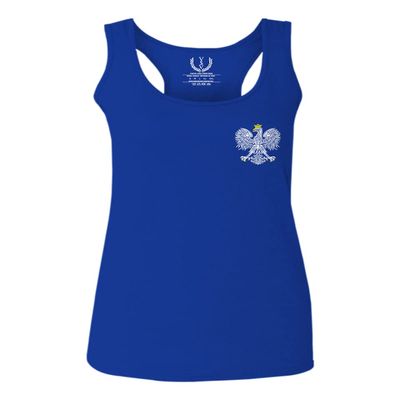 0083. Poland Pride Vintage Style Retro Polish Eagle Flag Polska Soccer Women's Tank Top Racerback (Royal Large)