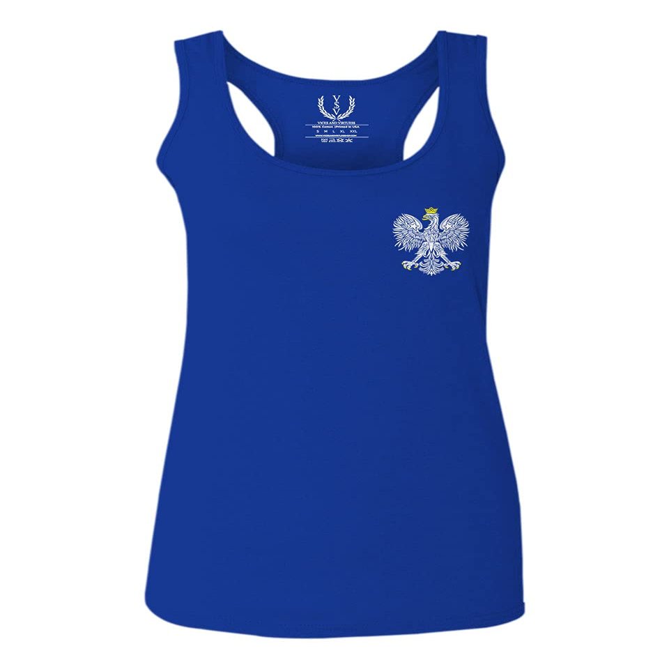 0083. Poland Pride Vintage Style Retro Polish Eagle Flag Polska Soccer Women's Tank Top Racerback (Royal Large)