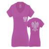 0083. Poland Pride Vintage Style Retro Polish Eagle Flag Polska Soccer for Women V Neck Fitted T Shirt (Pink X Small) view 1