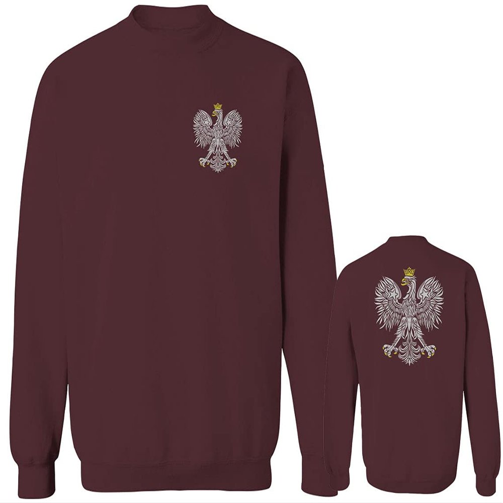 0083. Poland Pride Vintage Style Retro Polish Eagle Flag Polska Soccer Men's Crewneck Sweatshirt (Maroon Medium)