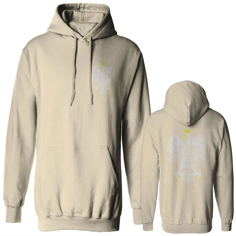 0083. Poland Pride Vintage Style Retro Polish Eagle Flag Polska Soccer Sweatshirt Pullover Hoodie (Beige X-Large)