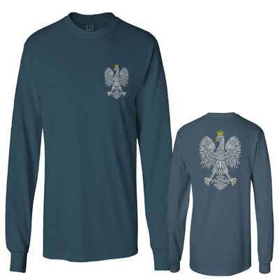 0083. Poland Pride Vintage Style Retro Polish Eagle Flag Polska Soccer Men's Long Sleeve t Shirt (Indigo Blue 2X Large)