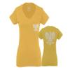 0083. Poland Pride Vintage Style Retro Polish Eagle Flag Polska Soccer for Women V Neck Fitted T Shirt (Gold Medium) view 1