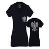 0083. Poland Pride Vintage Style Retro Polish Eagle Flag Polska Soccer for Women V Neck Fitted T Shirt (Black, X Small) view 1